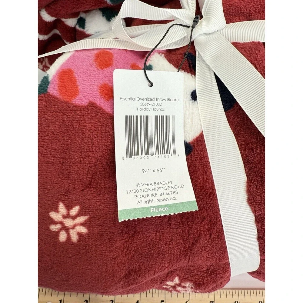 Vera Bradley Holiday Hounds Oversized Throw Blanket 94” X 66” NWT Dog Christmas